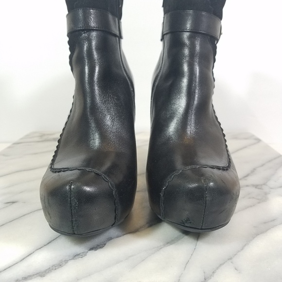 Miz Mooz Liv Black Leather Platform Heeled Bootie - Picture 3 of 7